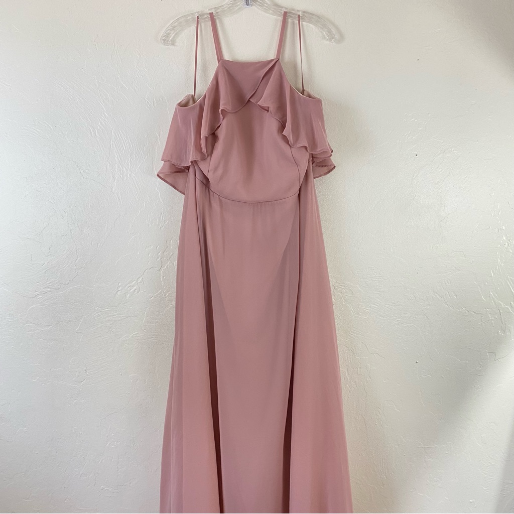 Birdy Grey 1x Baby Pink Ruffled Halter Neck Spaghetti Strap Chiffon Maxi Dress